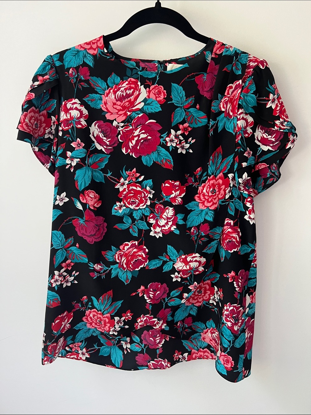 Umi Black Blouse with Pink & Teal Floral Print